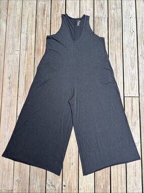 NATURAL LIFE | Charcoal Knit Boho Wide-Leg V-Neck Sleeveless Jumpsuit | Size OS